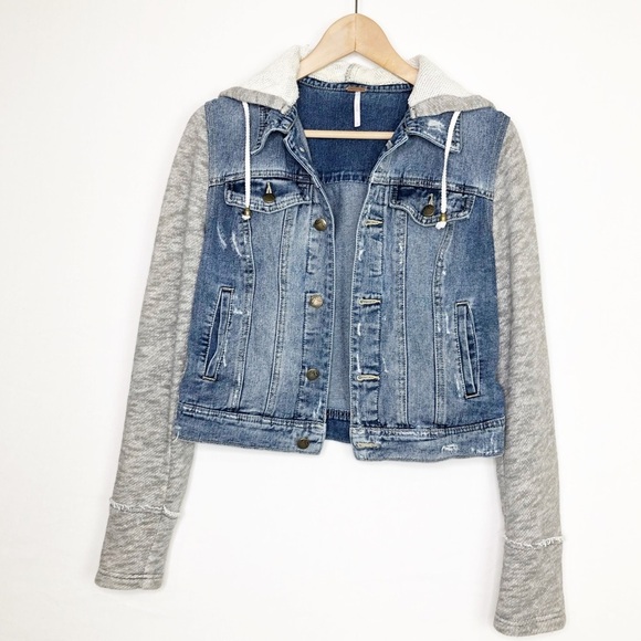 Free People Throwback denim knit, hooded jacket - Picture 7 of 15